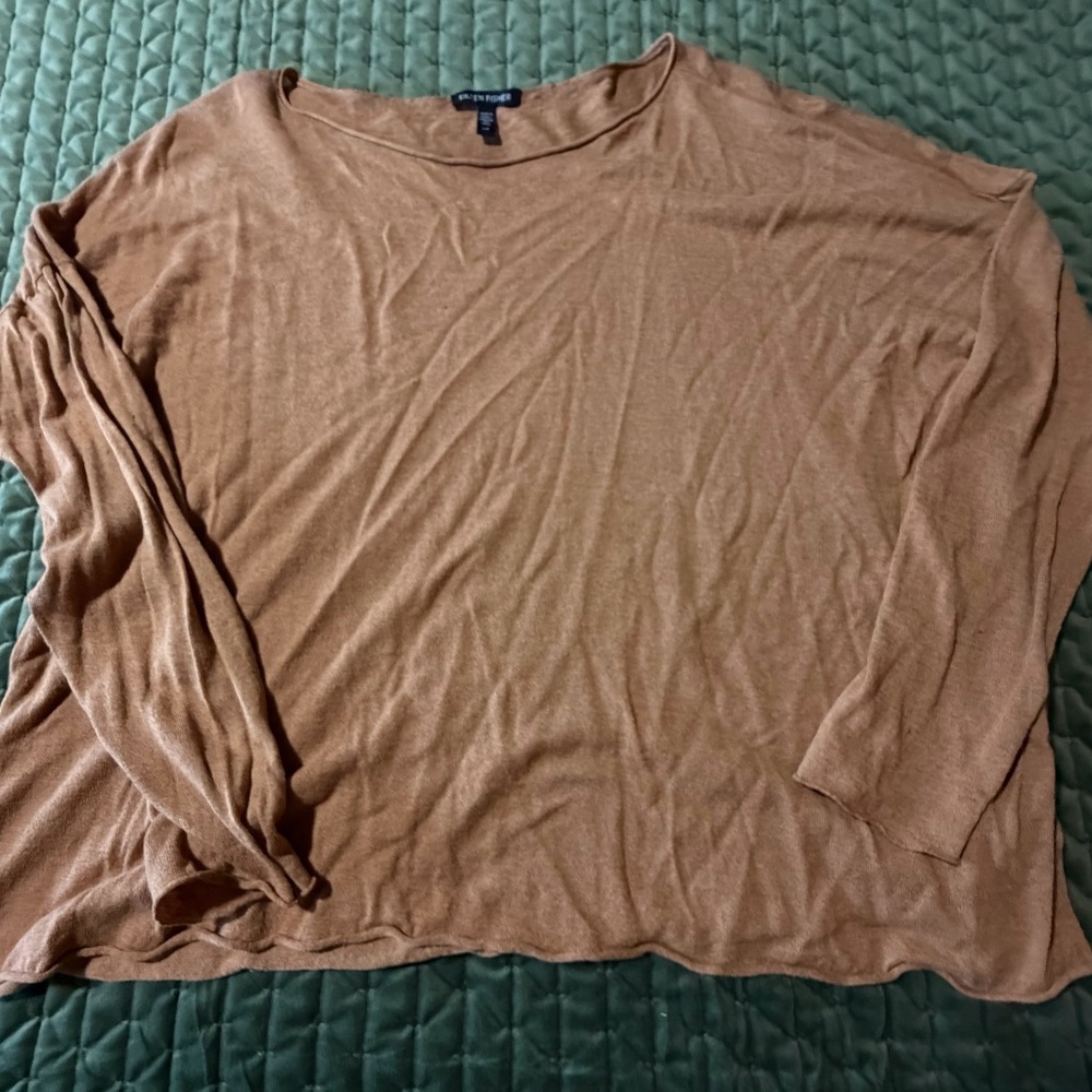 Eileen Fisher top lightweight linen cotton bateau neck‎ dropped shoulders large - Picture 3 of 11